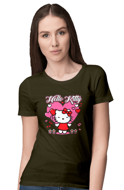 Women's t-shirt with prints Hello Kitty. Brand, cat, character, hello kitty, kitten. 2070702