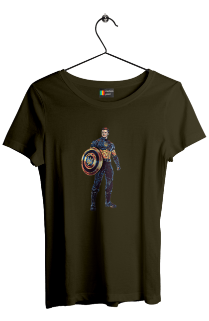 Футболка жіноча з принтом "Капітан Україна Зеленський арт". Володимир зеленський, зеленський, капітан америка, капітан україна, україна. 2070702