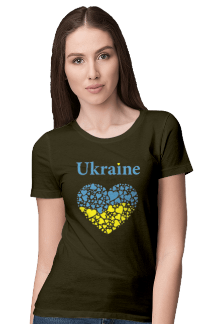 Футболка жіноча з принтом "Ukraine Heart". Прапор, серце, україна. 2070702