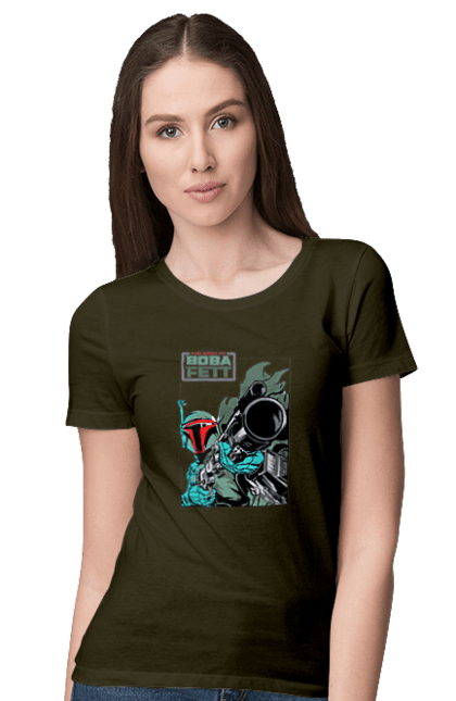 Women's t-shirt with prints Boba Fett. Bob fett, boba fett, clone, head hunter, star wars. 2070702