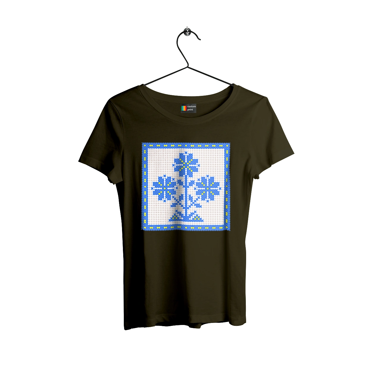 Yellow blue embroidery flowers