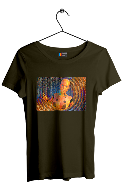 Футболка жіноча з принтом "Штучний інтелект". Айті, айтішник, гик, жінка, знання, інженер, інтелект, кібер, кібернетика, кіборг, код, комп, комп`ютерник, кристал, машинне навчання, мікросхема, мозок, портрет, програміст, професіонал, професія, розробник, розум, хакер, чіп, штучний інтелект, штучний розум. 2070702