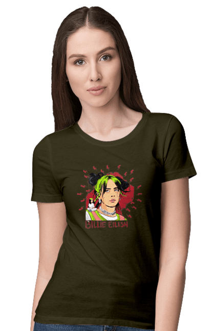 Футболка жіноча з принтом "Біллі Айліш". Біллі айліш, логотип біллі айліш, принт біллі айліш, співачка біллі айліш. 2070702