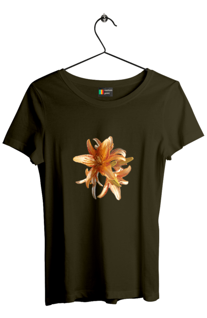 Women`s t-shirt with prints Orange lily. Beauty, flower, lily, nature, orange, solar. 2070702