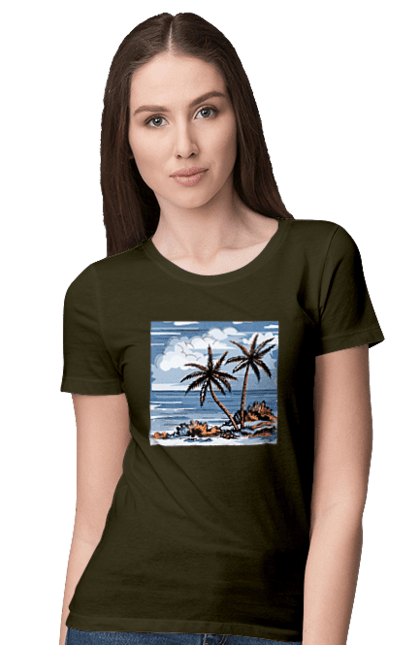 Women`s t-shirt with prints Palm Trees And Sky. Clouds, palm trees, sea, sky. 2070702