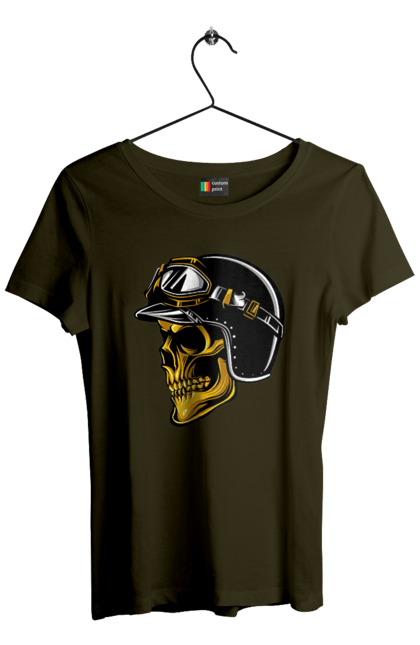 Футболка жіноча з принтом "Череп в мотошоломі". Крутий, очі, череп, шолом. 2070702