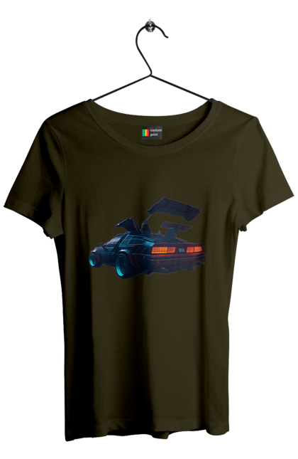 Women`s t-shirt with prints DeLorean from back to the future. Car, delorean, from film. 2070702