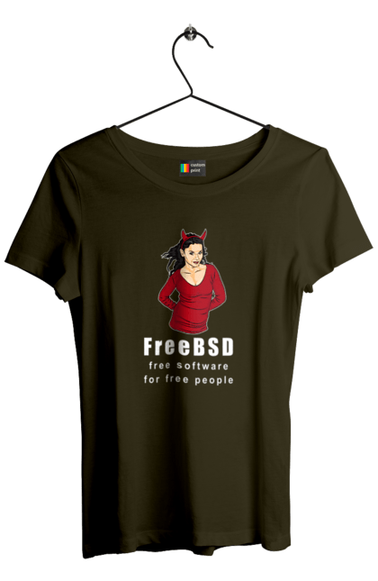 Футболка жіноча з принтом "Freebsd Для Вільних". Bsd, freebsd, unix, адміністратор, айті, айтішник, безкоштовна, безкоштовно, бестія, білий, вільна, демон, демонесса, доступність, незалежність, операційна система, ос, програміст, програмне забезпечення, свобода, сисадмін, система, системний адміністратор, софт, текст, червоний. 2070702