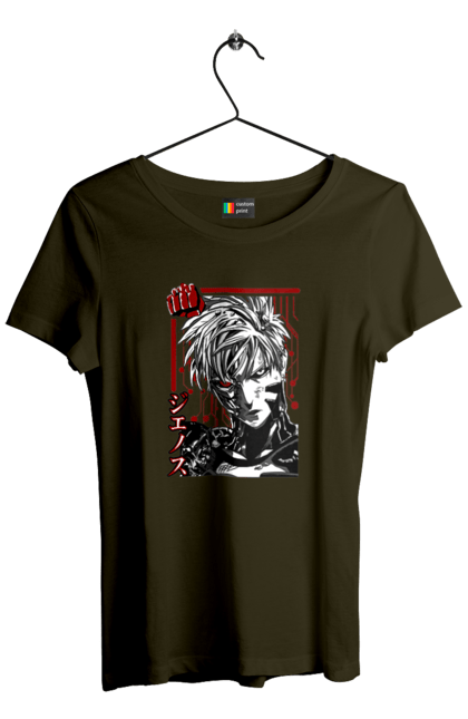 Women's t-shirt with prints One Punch Man Genos. Anime, comedy, cyborg, demon, demon cyborg, genos, manga, one punch man, parody, superheroes. 2070702