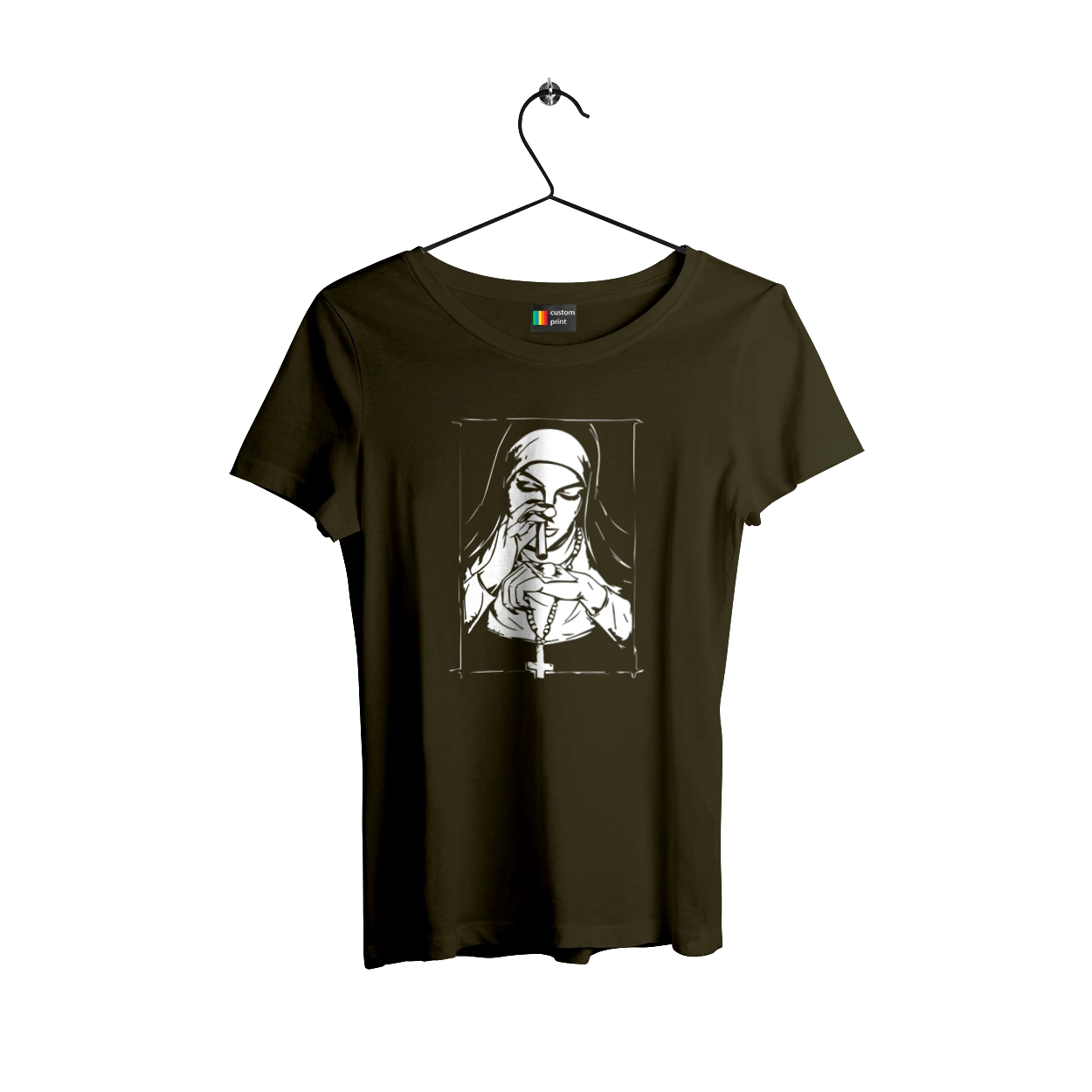 The nun sniffs the powder