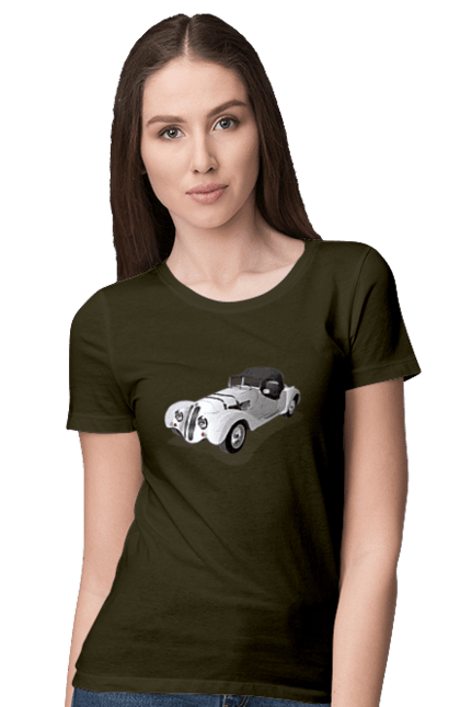 Women`s t-shirt with prints Car. Auto, car, classic, old, old machine. 2070702