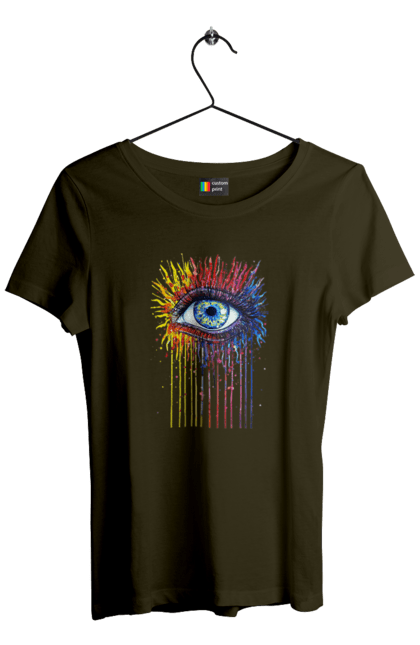 Футболка жіноча з принтом "Барвисто Тече Око". Очей, фарби. 2070702