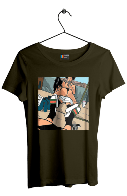 Футболка жіноча з принтом "Голе Селфі У Дзеркалі". Жопа, зверху, селфі. 2070702