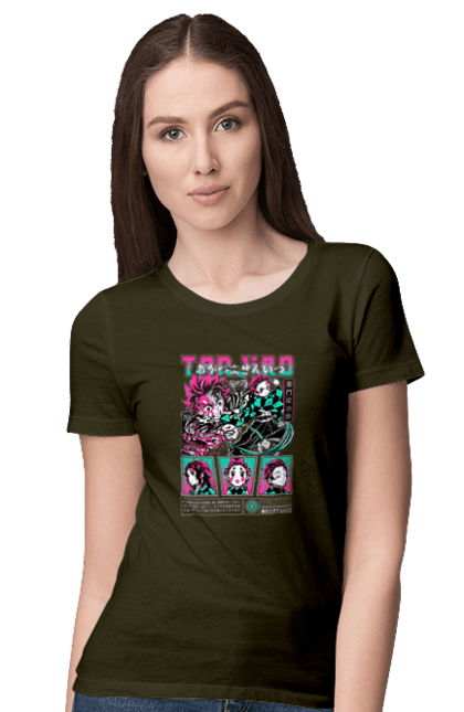 Women's t-shirt with prints Demon Slayer Tanjiro. Anime, demon slayer, kamado tanjiro, manga, tanjiro. 2070702