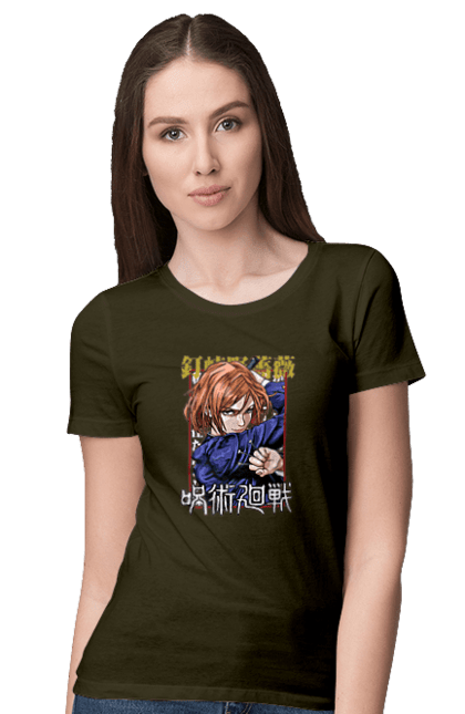 Women's t-shirt with prints Jujutsu Kaisen Nobara. Anime, dark fantasy, jujutsu kaisen, magic battle, manga, mystic, nobara, nobara kugisaki. 2070702