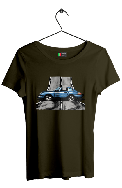 Women`s t-shirt with prints Sports Car On The Road. Blue, car, fast, race, sports. 2070702