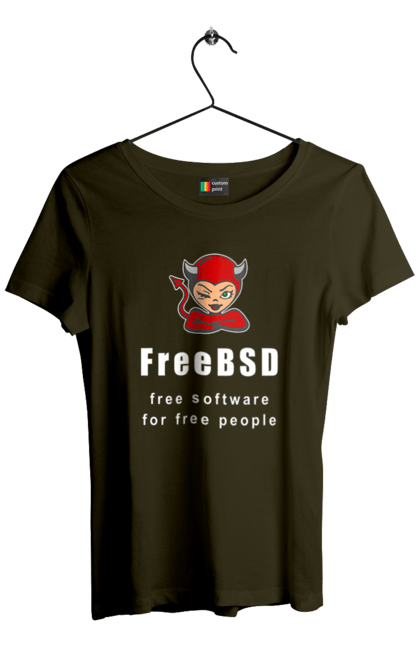 Футболка жіноча з принтом "Freebsd Для Вільних". Bsd, freebsd, unix, адміністратор, айті, айтішник, безкоштовна, безкоштовно, бестія, білий, вільна, демон, демонесса, доступність, незалежність, операційна система, ос, програміст, програмне забезпечення, свобода, сисадмін, система, системний адміністратор, софт, текст, червоний. 2070702