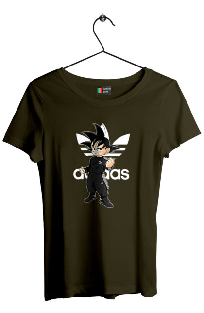 Футболка жіноча з принтом "Adidas Сон Гоку". Adidas, dragon ball, manga, son goku, адідас, аніме, гоку, манга, перли дракона, сон гоку. 2070702