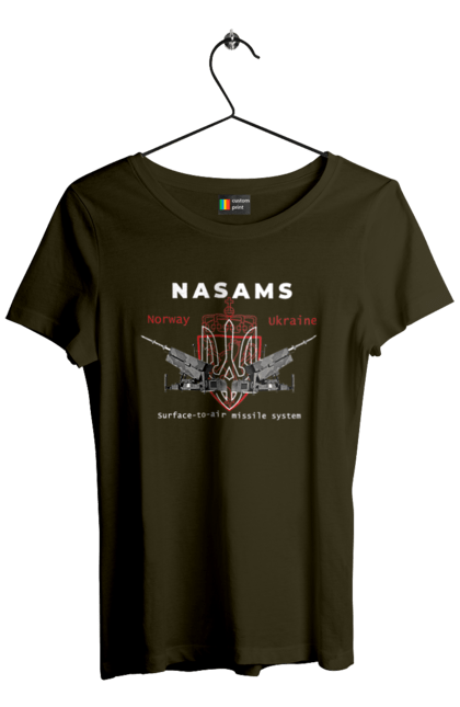 Футболка жіноча з принтом "NASAMS". Nasams, zuzana, гаубиця, два герби, залужний, сюзанна. 2070702