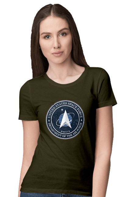 Women's t-shirt with prints United States Space Force. Emblem, political, politics, space, space force, space travel, united states, ussf. 2070702