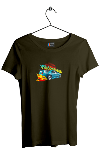 Футболка жіноча з принтом "Авто". Авто, вогонь, вулиці, денги, дрифт, спорт, спортивне авто, швидкість. 2070702