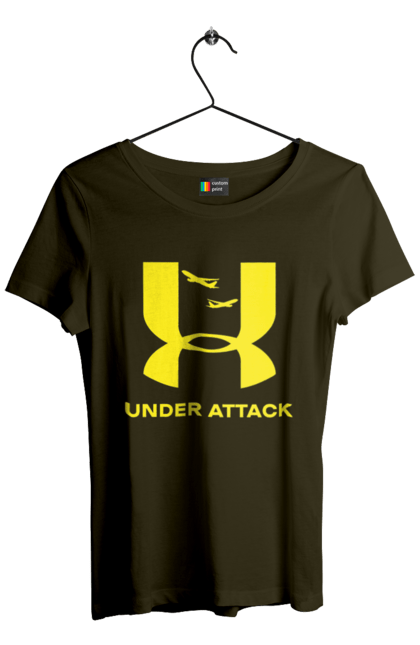 Футболка жіноча з принтом "Under Attack yellow". Андер армор, бренди, гумор, приколи, прикольні, ундер армор. 2070702
