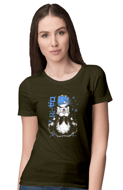 Women's t-shirt with prints Re:Zero Rem. Anime, drama, fantasy, manga, re:zero, rem, thriller. 2070702