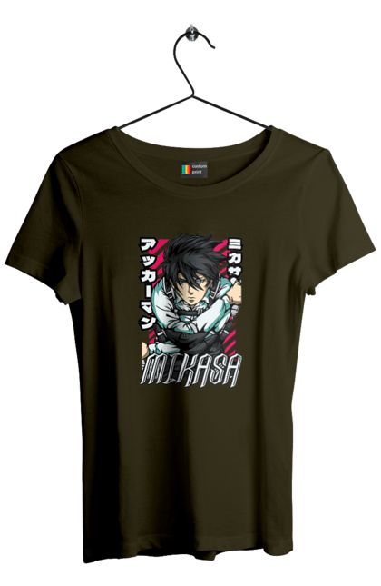 Women's t-shirt with prints Attack on Titan Mikasa Ackerman. Action film, anime, attack on titan, manga, mikasa, mikasa ackerman, post-apocalyptic. 2070702