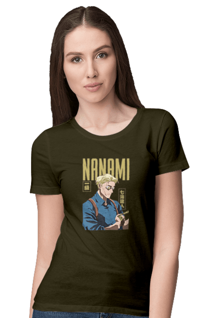 Футболка жіноча з принтом "Магічна битва Нанамі". Anime, jujutsu kaisen, manga, nanami, nanami kento, аніме, магічна битва, манга, нанамі, нанамі кенто. 2070702