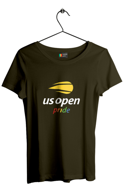 Футболка жіноча з принтом "Тенісний турнір US Open pride". Великий теніс, відкритий чемпіонат, гравці, м`яч, нью йорк, призовий фонд, ракетка, спонсор, хард, чемпіонат америки. 2070702
