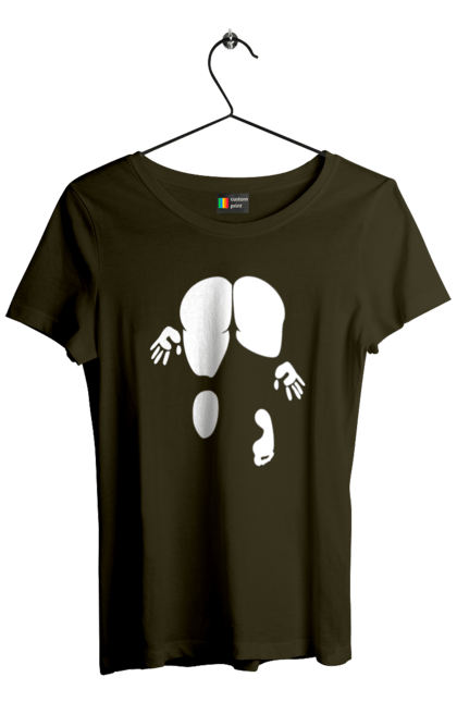 Women`s t-shirt with prints Girl view from behind. Cool, girl doggy style, humor, rear view, vulgar, young woman. 2070702