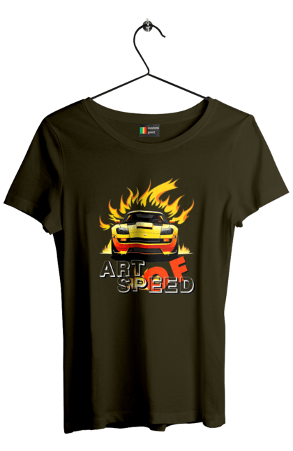 Women`s t-shirt with prints Car on fire. Car, fire, speed, sport car, sports car. 2070702