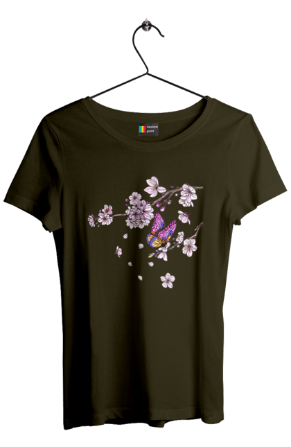 Футболка жіноча з принтом "Метелик І Сакура". Весна, дерево, метелик, сакура. 2070702