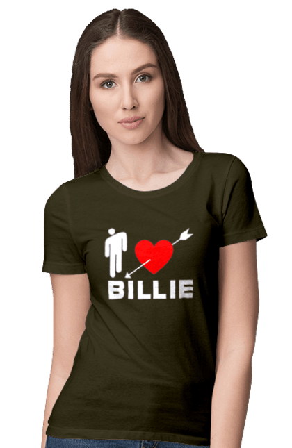 Футболка жіноча з принтом "Біллі Айліш". Біллі айліш, логотип біллі айліш, принт біллі айліш, співачка біллі айліш. 2070702