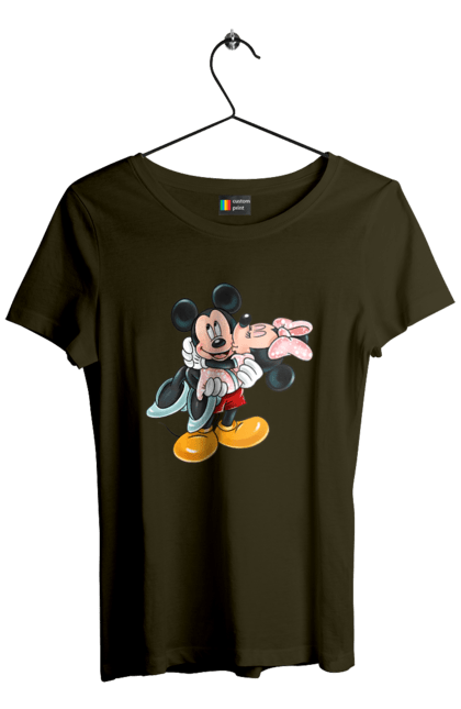 Women's t-shirt with prints Mickey Mouse and Minnie Mouse. Cartoon, disney, mickey, mickey mouse, minnie mouse. 2070702