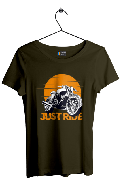 Women`s t-shirt with prints Motorcycle, Just Go. Motorbike, riding, road. 2070702