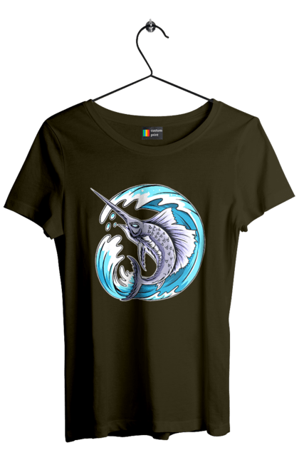 Women`s t-shirt with prints Fish Sword And Wave. Swordfish, wave. 2070702