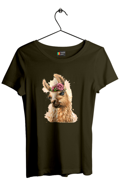 Women`s t-shirt with prints Lama Portrait. Animal, lama, portrait. 2070702