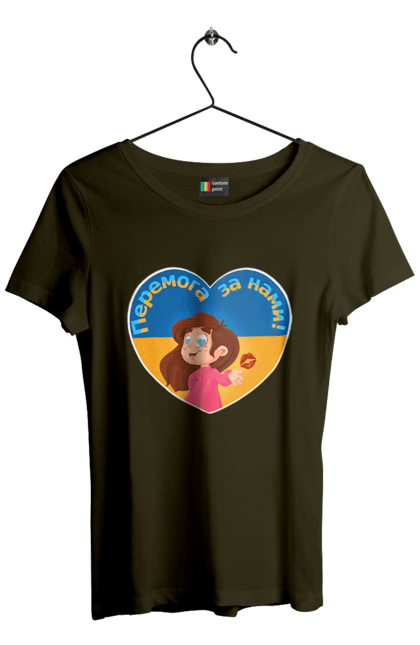 Футболка жіноча з принтом "Перемога за нами". Im ukrainian, бавовна, війна, герб, доброго вечора, зсу, перемога за нами, прапор україни, русский корабль, україна. 2070702