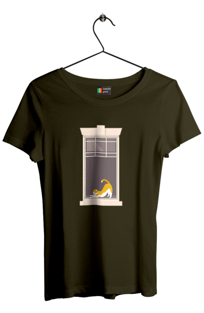 Women`s t-shirt with prints Cat In The Window. Cat, redhead, sippers, window. 2070702