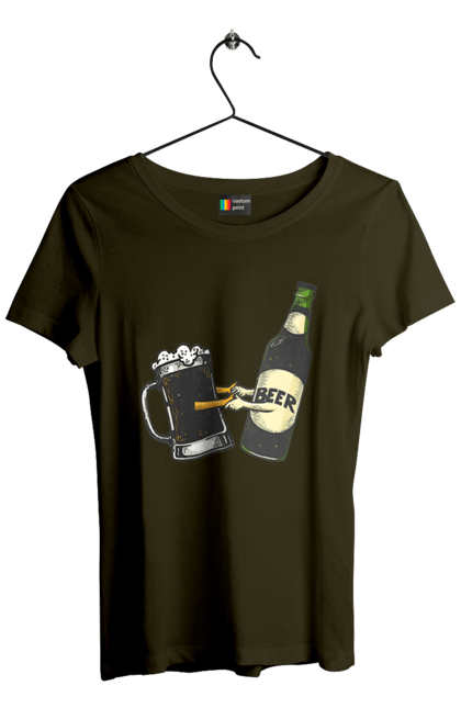 Women`s t-shirt with prints Bottle Of Beer With A Glass Of Beer. Beer, bottle, wineglass. 2070702