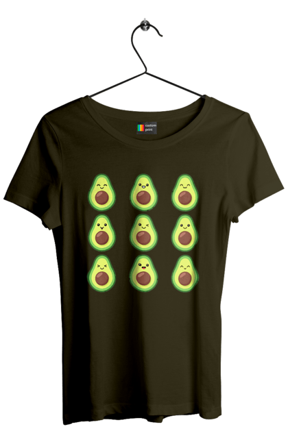 Women`s t-shirt with prints Avocado Mood. Avocado, emotion, food. 2070702