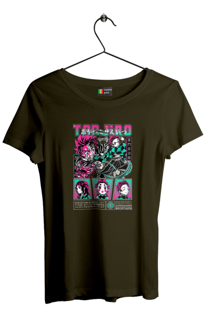 Women's t-shirt with prints Demon Slayer Tanjiro. Anime, demon slayer, kamado tanjiro, manga, tanjiro. 2070702