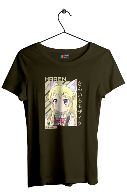 Women's t-shirt with prints Kiniro Mosaic Karen Kujo. Anime, gold mosaic, karen, karen kujo, kiniro mosaic, kinmoza, manga. 2070702