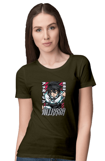 Women's t-shirt with prints Attack on Titan Mikasa Ackerman. Action film, anime, attack on titan, manga, mikasa, mikasa ackerman, post-apocalyptic. 2070702