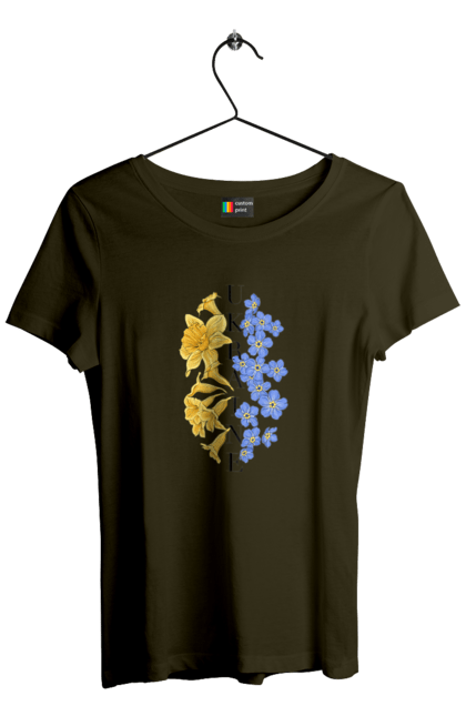 Футболка жіноча з принтом "Ukraine flower 2". Війна, війна в україні, герб україни, люблю україну, патріот, патрон, свобода, україна, я українець. 2070702