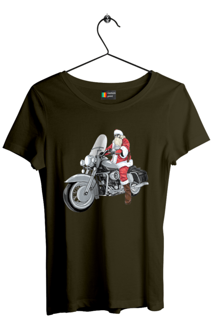 Футболка жіноча з принтом "Санта На Мотоциклі". Мотоцикл, новий рік, санта, свято. 2070702