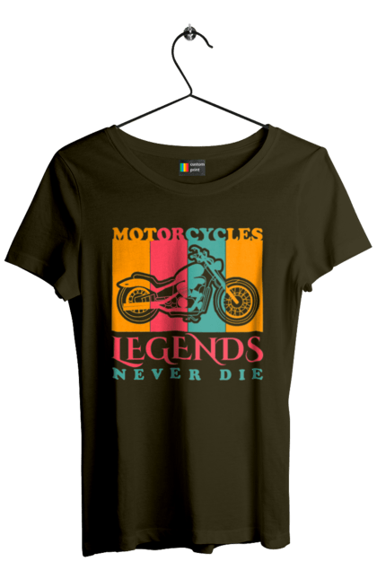Футболка жіноча з принтом "мотоцикл легенда". Легенда, мотоспорт, мотоцикл. 2070702