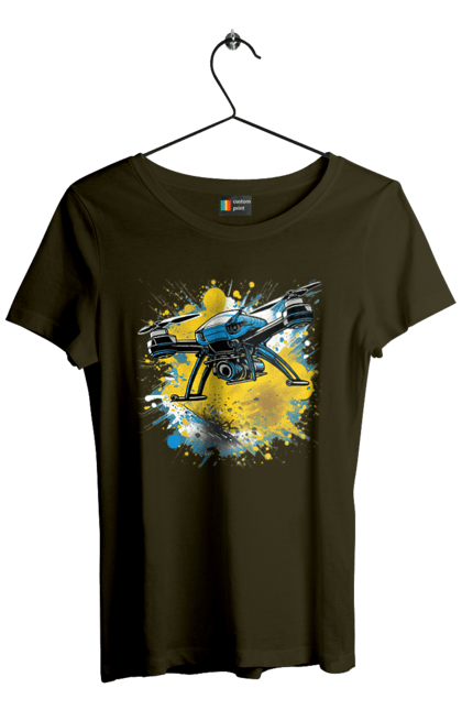 Футболка жіноча з принтом "Дрон". Дрон, зсу, символ україни, україна, фпв дрон. 2070702