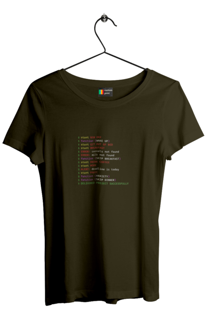 Футболка женская с принтом Жизнь программиста. Angular, c, css, html, it, javascript, jquery, php, programmer, python, react, svelt, vue, айти, айтишник, код, кодировать, кодить, прогер, программист, программисты, ты ж, ты же, ты же программист, тыж, тыж программист, юмор. 2070702